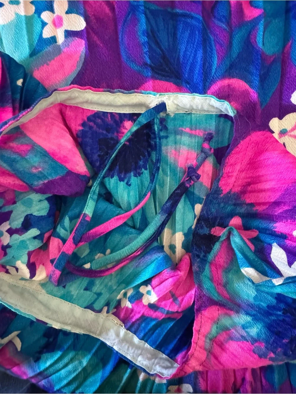 vintage 70s accordion pleat barkcloth Hawaiian print caftan OS